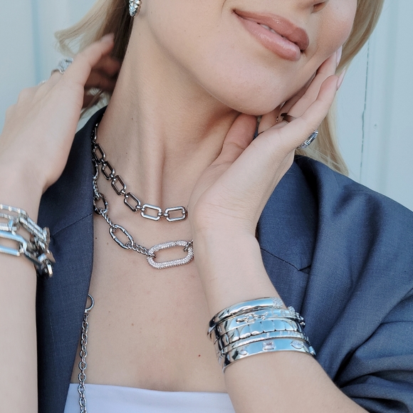 NEW Statement Rhodium Chain Choker Necklace - Picture 4 of 4